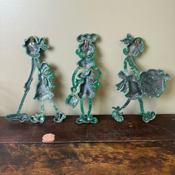 Set of 3 Vintage 1971 Sexton USA Cast Iron Cleaning Ladies Green Chippy Paint - Picture 11 of 13